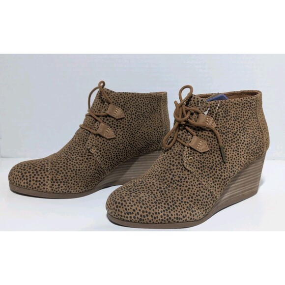 Toms Shoes - Toms Womens 8.5 Shoes Kala Wedge Bootie Ortholite Tan Mini Cheetah Suede NEW NWT